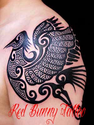 鳥のトライバル・タトゥーデザイン　日本の伝統模様 tribal tattoo