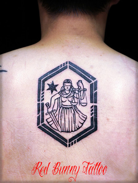 正義の女神のタトゥーデザイン　Lady Justice tattoo
