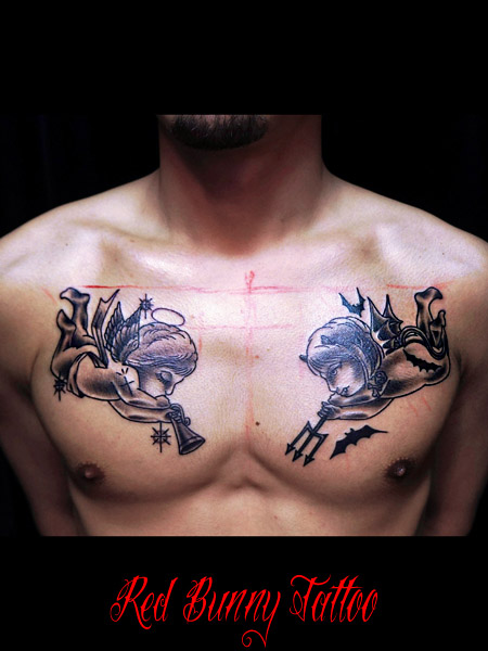 天使と悪魔のタトゥーデザイン angel devil tattoo