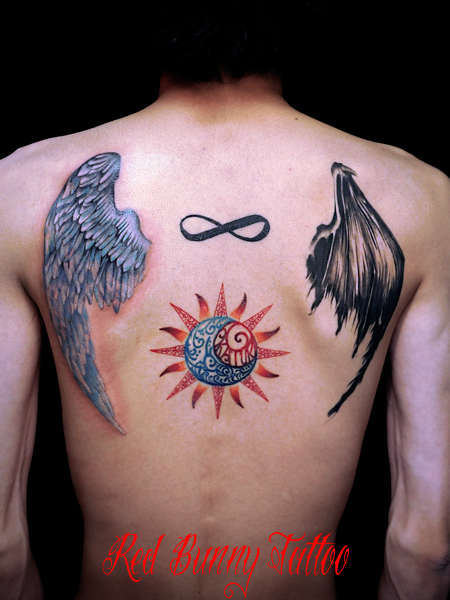天使と悪魔の羽　タトゥーデザイン