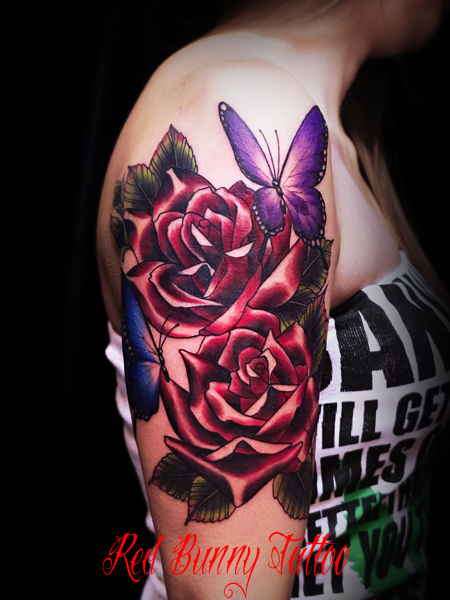 バラと蝶のタトゥーデザイン rose&butterfly tattoo