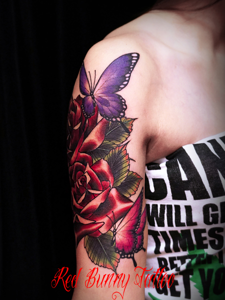 バラと蝶のタトゥーデザイン rose&butterfly tattoo