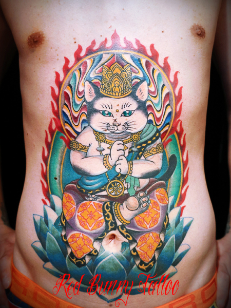 猫の大日如来の刺青・タトゥーデザイン cat tattoo