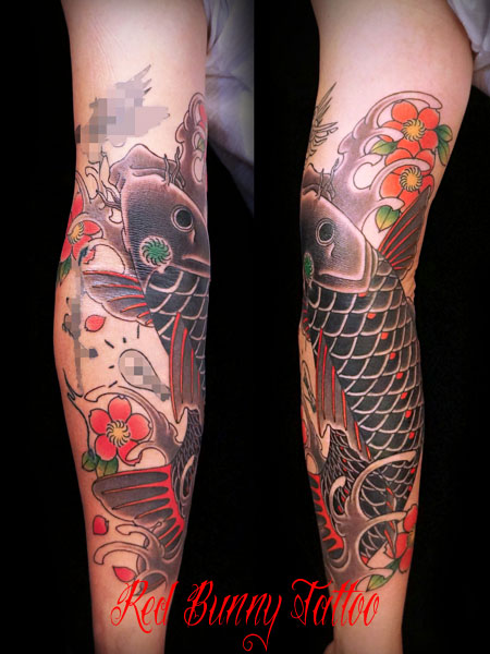 鯉と桜の刺青・タトゥーデザイン　前腕