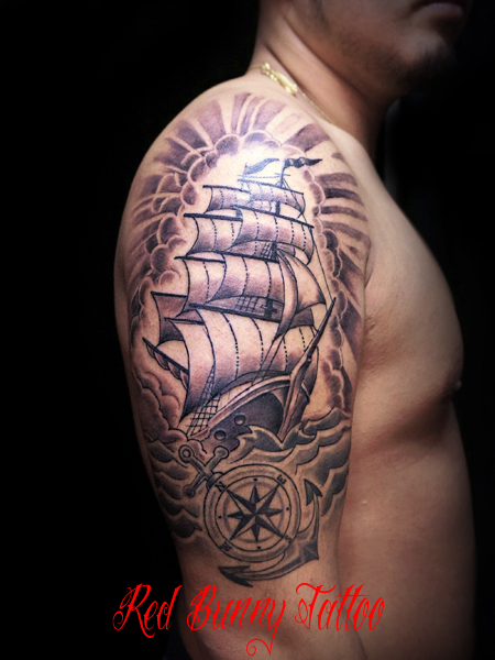 船と錨のタトゥーデザイン　Ship&Anchor tattoo