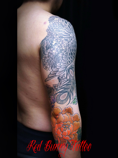 鳳凰と牡丹の刺青・タトゥーデザイン