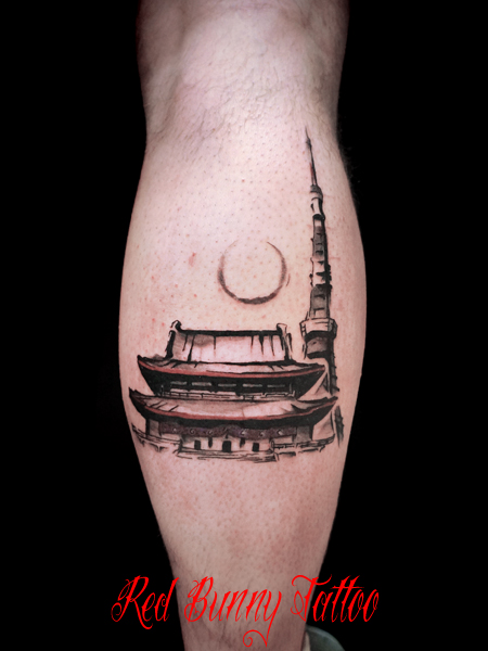 東京タワーと増上寺のタトゥーデザイン  tokyo tattoo