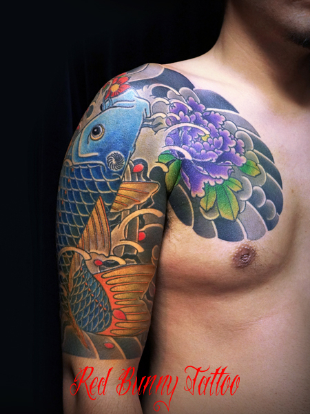 鯉と牡丹の刺青・和彫りのデザイン
