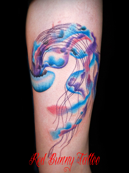 水彩画 クラゲ 女性 タトゥーデザイン watercolor jerryfish tattoo