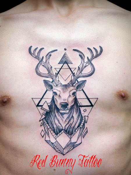 鹿とジオメトリックのタトゥーデザイン　deer&geometric tattoo