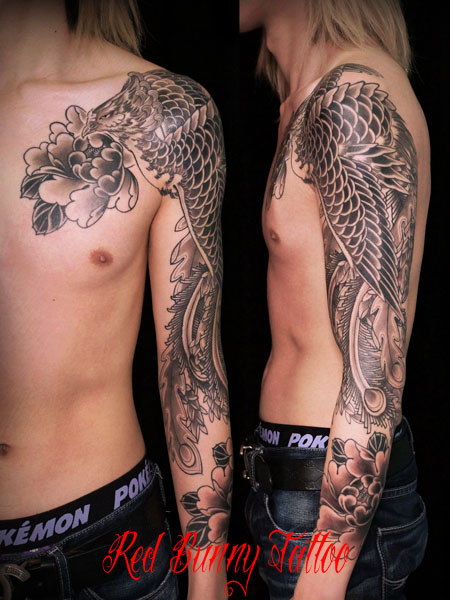 鳳凰と牡丹の刺青・タトゥーデザイン houou peony tattoo 鳥