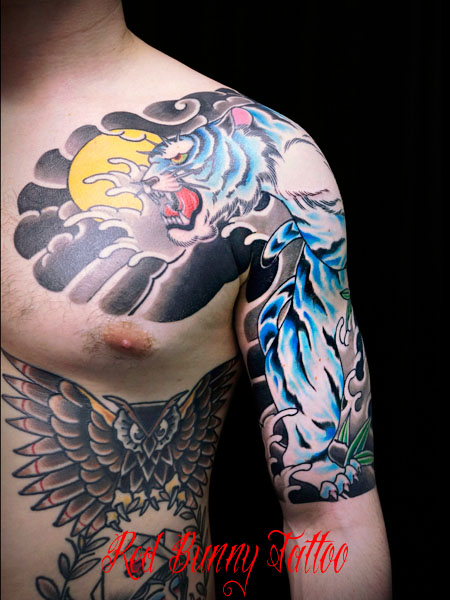 虎 刺青 和彫り 五分 額 japanese tattoo tiger