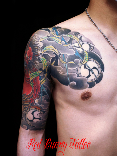 雷神 和彫り 刺青 タトゥーデザイン 太鼓 irezumi tattoo