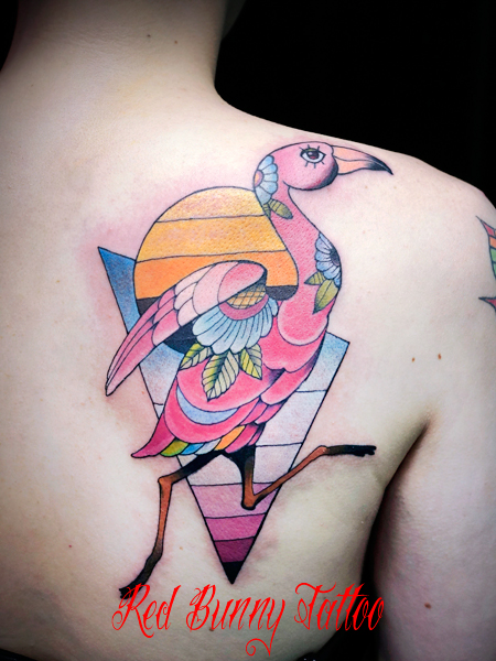 フラミンゴ　パステルカラー タトゥーデザイン flamingo tattoo