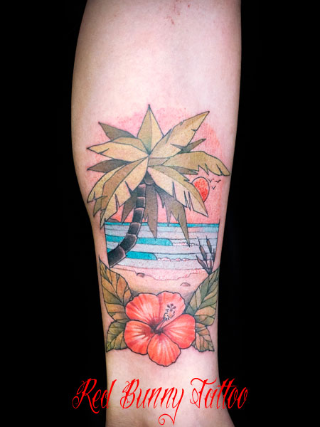 ハイビスカス・南国・海のタトゥーデザイン flower tattoo　ハワイ