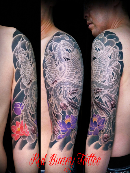 鳳凰 白筋 刺青 タトゥーデザイン 和彫り 蓮 japanese phoenix