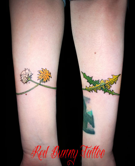 タンポポのタトゥーデザイン　花・植物・女性の腕