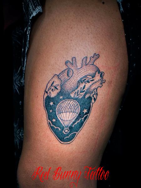 心臓と気球のタトゥーデザイン　heart & air balloon tattoo