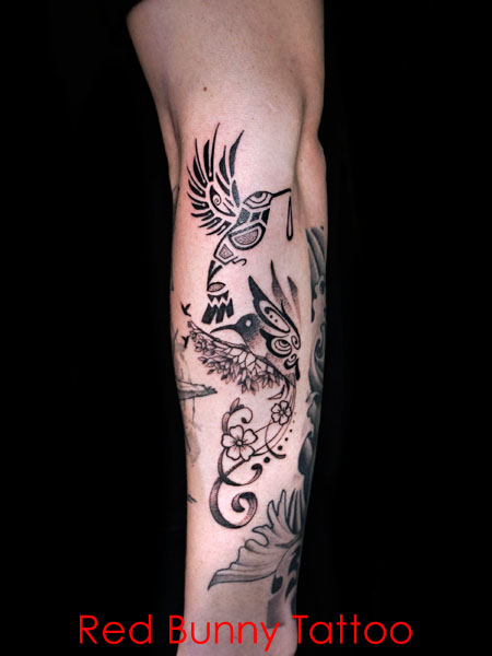 鳥・ハチドリのタトゥーデザイン　 Hummingbird　tattoo
