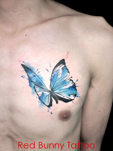 水彩の蝶のタトゥーデザイン　ウォーターカラータトゥー　butterfly tattoo