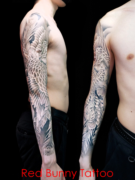 鳳凰　刺青　タトゥーデザイン　腕　白筋　ホワイトライン