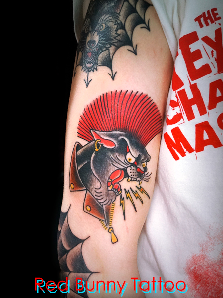 パンク ブラックパンサーのタトゥーデザイン　punk panther tattoo design　トラッド・オールドスクール
