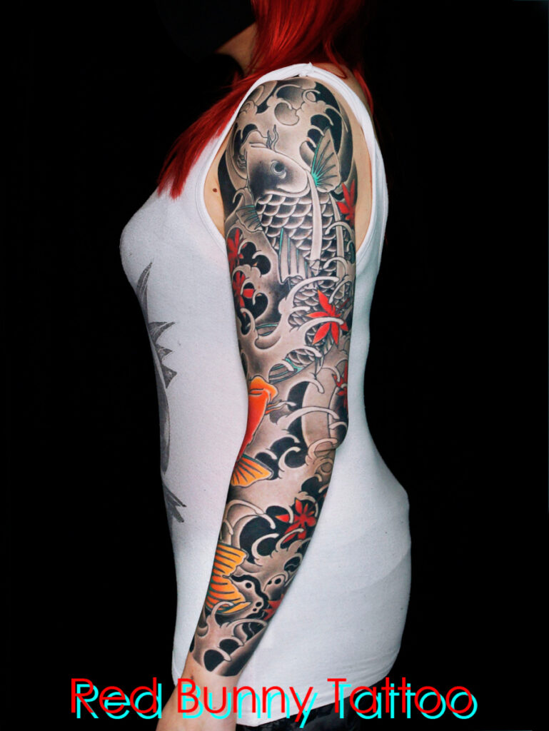 鯉と紅葉の刺青・タトゥーデザイン　女性の和彫り　Traditional Japanese Tattoo