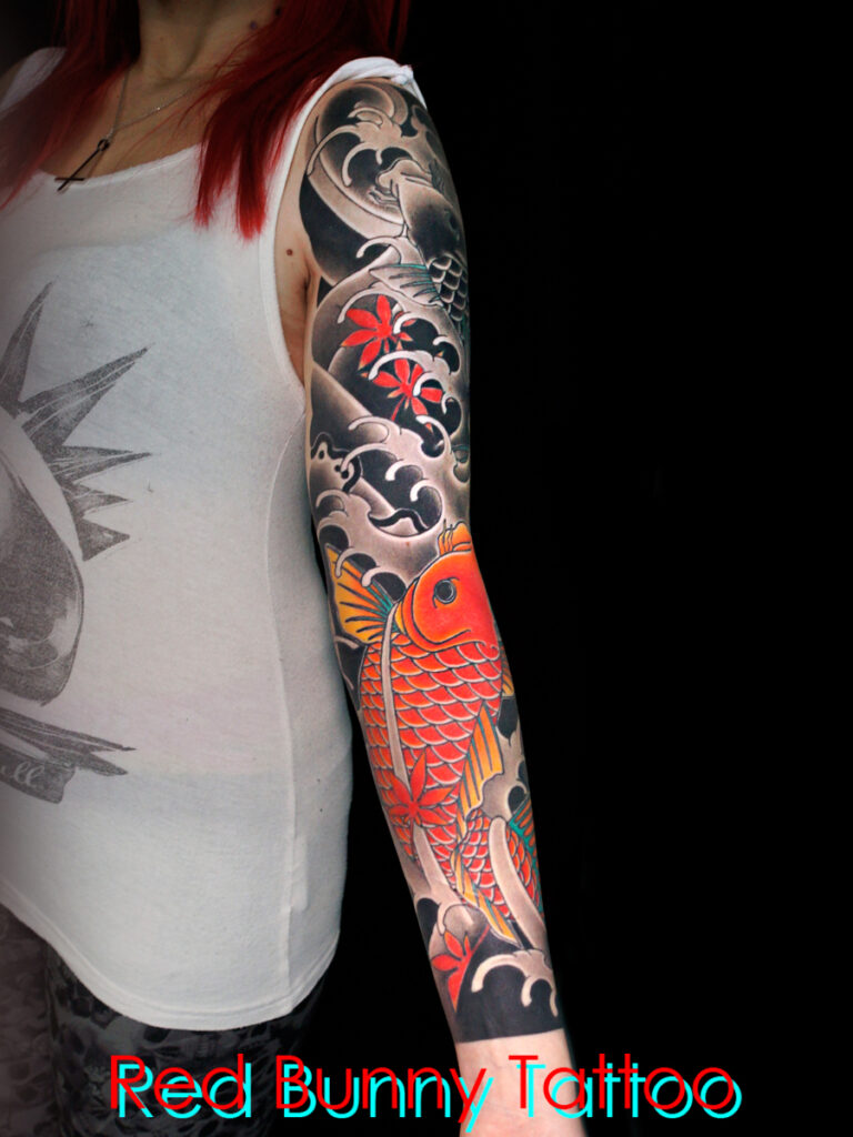 鯉と紅葉の刺青・タトゥーデザイン　女性の和彫り　Traditional Japanese Tattoo