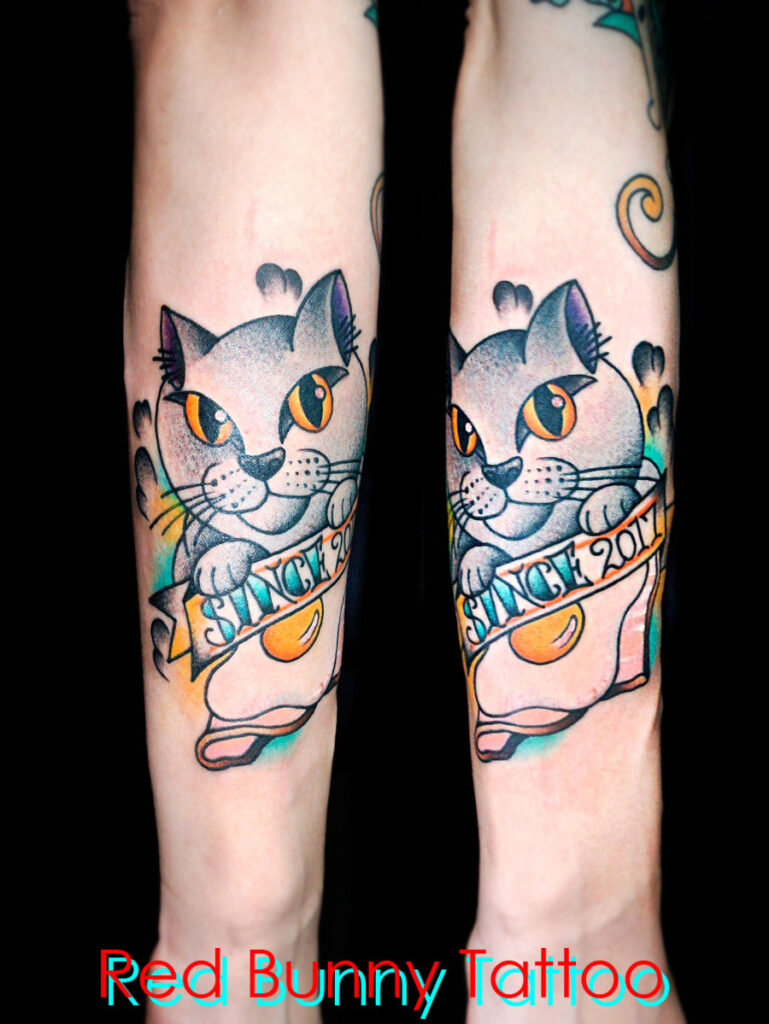 猫と目玉焼きのタトゥーデザイン　動物・ペット・cat tattoo sunny side up