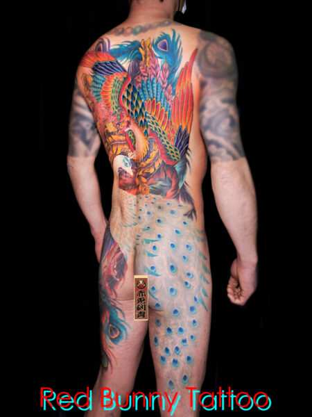 鳳凰と白孔雀の刺青・タトゥーデザイン　背中一面・和彫り　japanese phoenix&peacock tattoo