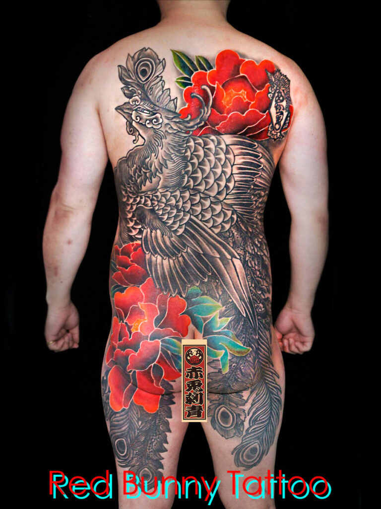 鳳凰と牡丹の刺青・タトゥーデザイン　和彫り・背中一面・japanese phoenix tattoo