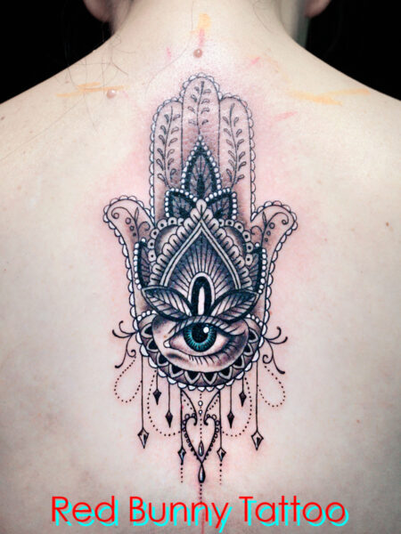 ハムサのタトゥーデザイン　Hamsa tattoo  護符・お守り・神の手