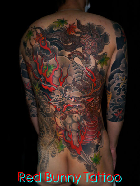 麒麟の刺青・タトゥーデザイン　和彫り・背中一面・瑞獣 kirin tattoo