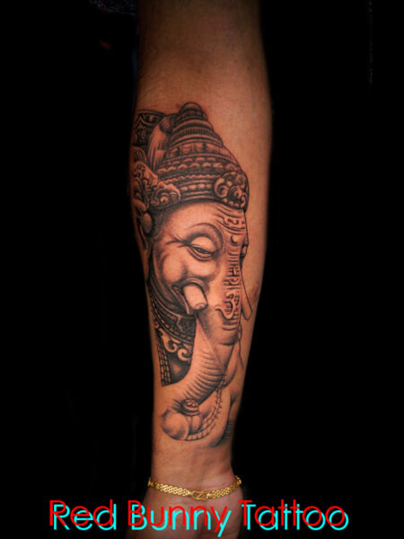 ガネーシャのタトゥーデザイン　ブラックアンドグレータトゥー　ヒンドゥー教・神様