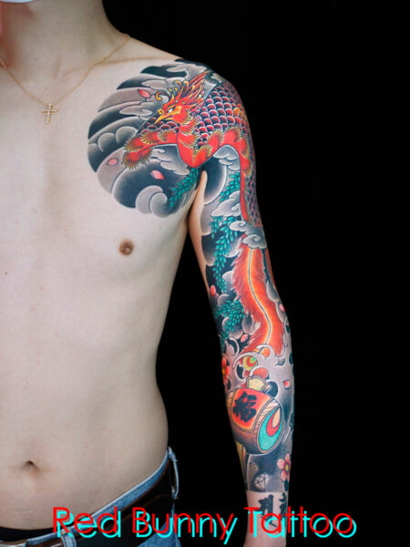 鳳凰の和彫り・刺青・タトゥーデザイン　打ち出の小槌　japanese style tattoo phoenix