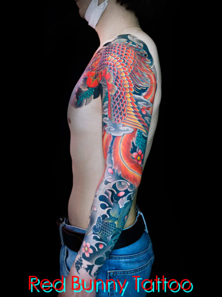 鳳凰の和彫り・刺青・タトゥーデザイン　打ち出の小槌　japanese style tattoo phoenix