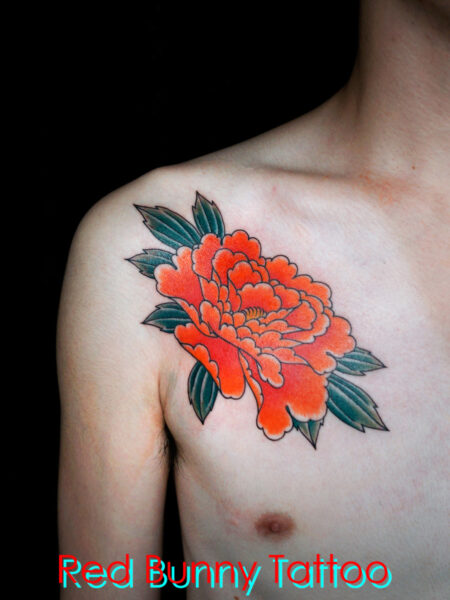 牡丹の刺青・タトゥーデザイン　花・植物・胸 peony flower tattoo