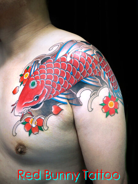 鯉と桜の刺青・タトゥーデザイン　japanese carp &cherryblossom tattoo