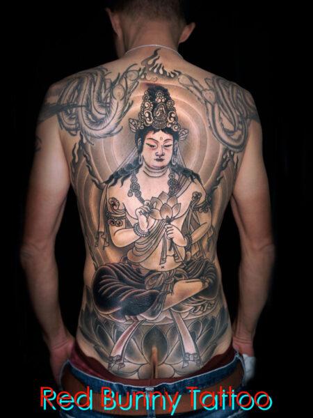 聖観音 刺青・タトゥーデザイン　仏画・背中一面・和彫り