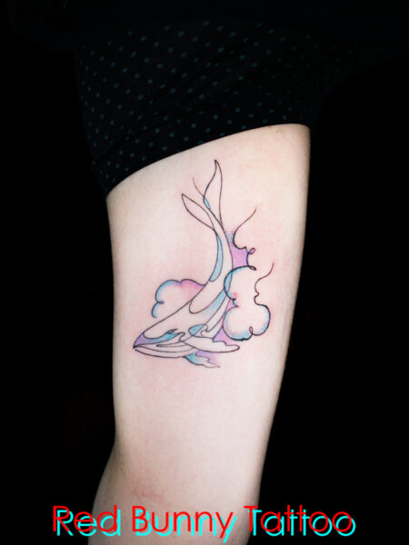パステルカラーのクジラのタトゥーデザイン　水彩・ウォーターカラー whale tattoo pastel color
