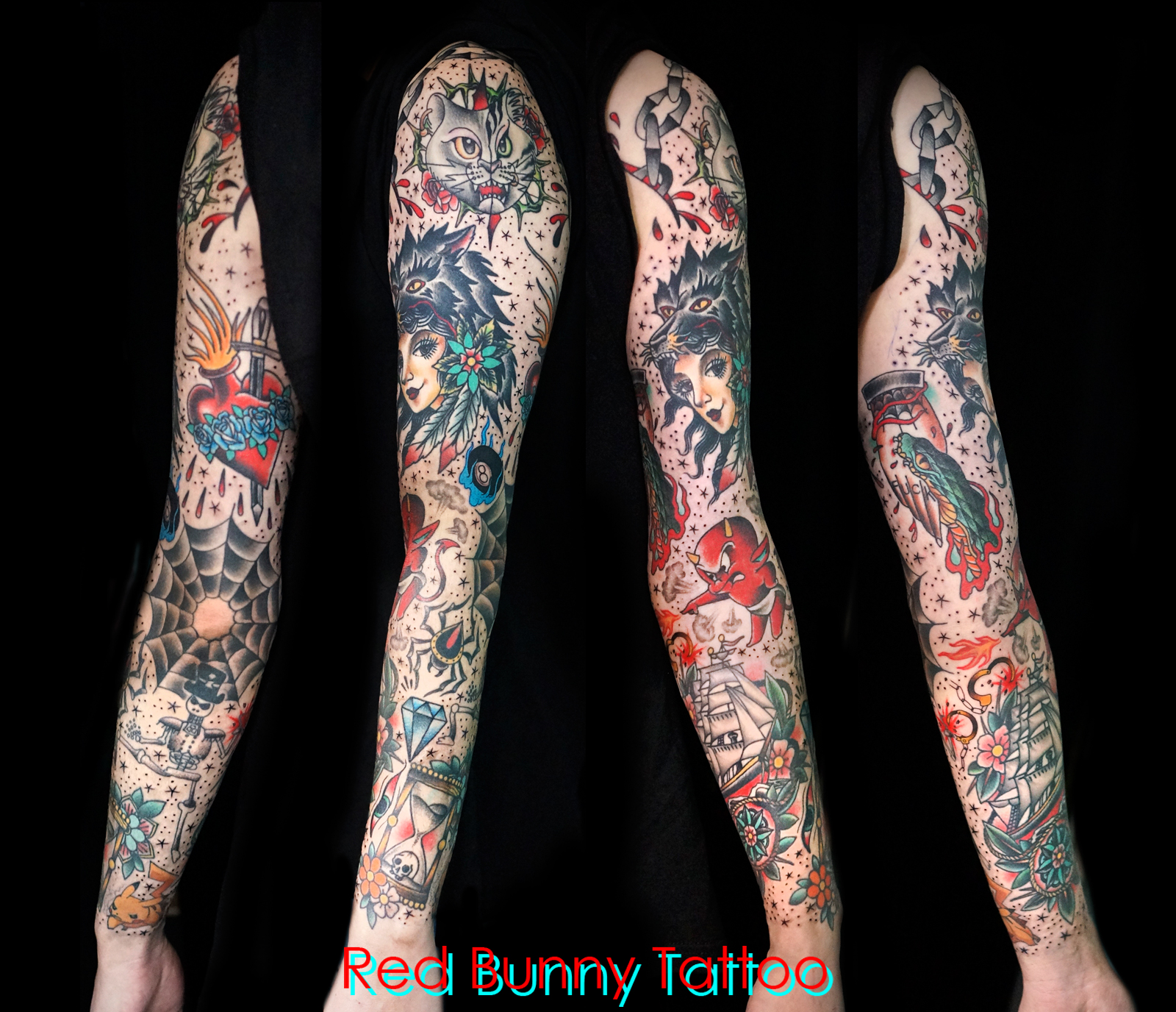 アメリカントラディショナル タトゥーデザイン　アメリカントラッド・オールドスクール・フルスリーブ・腕 american trad tattoo