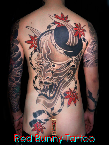 般若の刺青・タトゥーデザイン　背中一面・和彫り・お面・hannya mask tattoo
