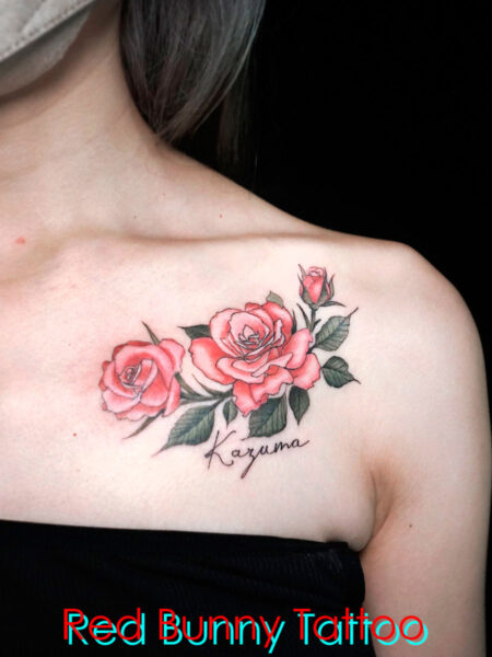 バラのタトゥーデザイン　花・植物・女性の胸・rose flower tattoo