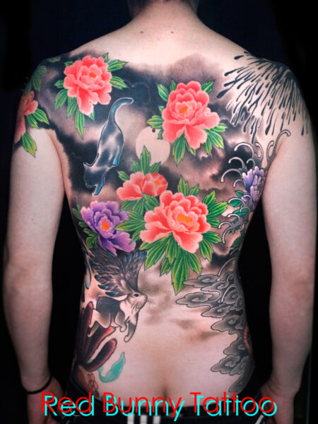牡丹の刺青・タトゥーデザイン　花・植物・背中・peony flower tattoo