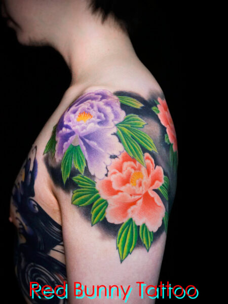 牡丹の刺青・タトゥーデザイン　花・植物・背中・peony flower tattoo