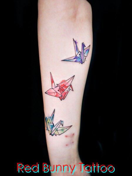 折り鶴のタトゥーデザイン　水彩・ウォーターカラー・paper crane