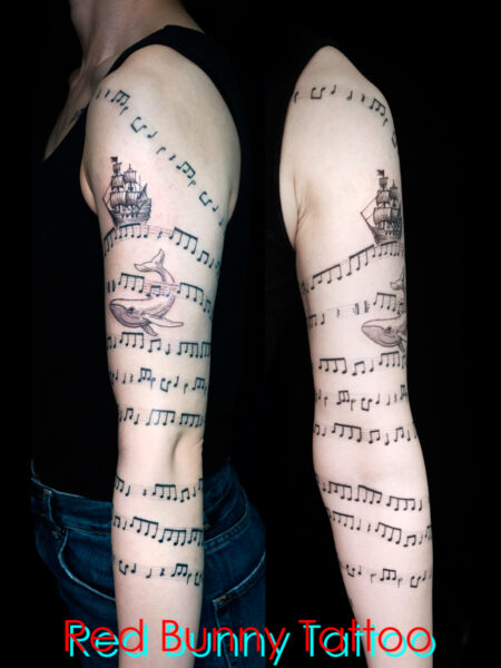 楽譜・音符のタトゥーデザイン　五線譜・マグヌスデザイン・music note tattoo