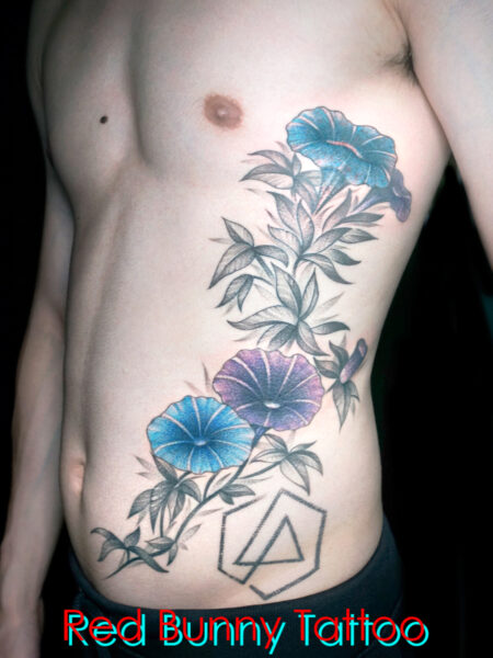 朝顔のタトゥーデザイン　花・植物・脇腹・morning glory tattoo flower