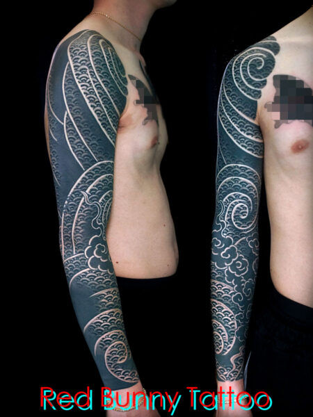 伝統模様のトライバルタトゥー　青海波・和彫り・和柄・japanese tribal tattoo
