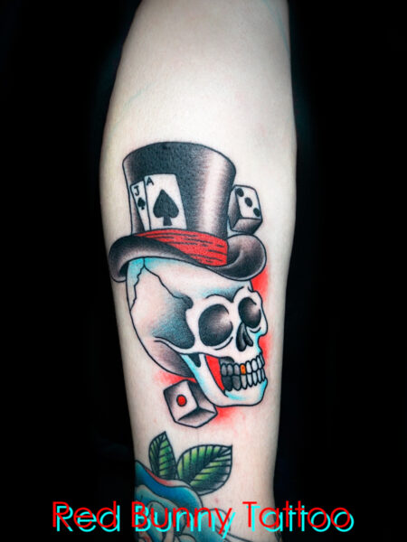 スカルタトゥーデザイン　アメリカントラディショナル　オールドスクール/skull tattoo/tramp